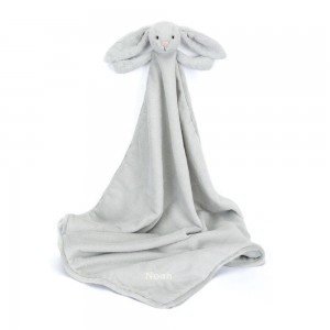 Chupetes Y Mantas Jellycat Personalised Bashful Silver Bunny Blankie 56cm x 70cm x 9cm Gris Ecuador | WVFCS3427