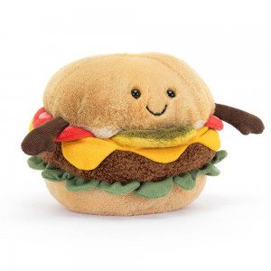 Comida Y Bebida Jellycat Amuseables Burger 12cm x 12cm x 11cm Marrones Ecuador | XULFZ9615