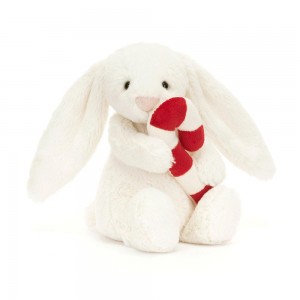 Conejo Jellycat Bashful Bunny with Candy Cane 7.1in x 3.5in x 3.1in Blancas Ecuador | ZXQRD7693