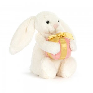 Conejo Jellycat Bashful Bunny with Present 18cm x 9cm x 8cm Blancas Ecuador | TDJGN1045