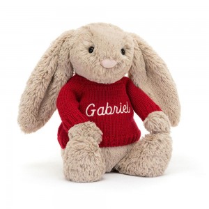 Jerséis Jellycat Bashful Bunny with Personalised Jumper 31cm x 12cm x 9cm Beige Ecuador | IAECW2346