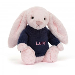 Jerséis Jellycat Bashful Bunny with Personalised Navy Jumper 31cm x 12cm x 9cm Rosas Ecuador | LDIME7921