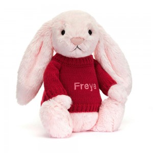 Jerséis Jellycat Bashful Bunny with Personalised Jumper 31cm x 12cm x 9cm Rosas Ecuador | UIREC6417