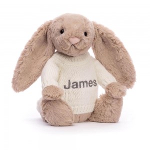 Jerséis Jellycat Bashful Bunny with Personalised Cream Jumper 31cm x 12cm x 9cm Beige Ecuador | JROIK2084