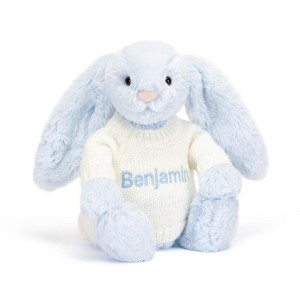 Jerséis Jellycat Bashful Bunny with Personalised Cream Jumper 31cm x 12cm x 9cm Azules Ecuador | NTUWP1943