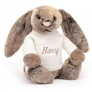 Jerséis Jellycat Bashful Cottontail Bunny with Personalised Cream Jumper 31cm x 12cm x 9cm Marrones Ecuador | ATMLC1306