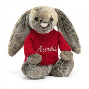 Jerséis Jellycat Bashful Cottontail Bunny with Personalised Jumper 31cm x 12cm x 9cm Marrones Ecuador | HUJFD8925