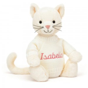 Jerséis Jellycat Bashful Cream Kitten with Personalised Cream Jumper 31cm x 12cm x 9cm Blancas Ecuador | HXIWK0359