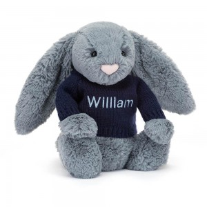 Jerséis Jellycat Bashful Dusky Bunny with Personalised Navy Jumper 31cm x 12cm x 9cm Azules Ecuador | BULEY2609