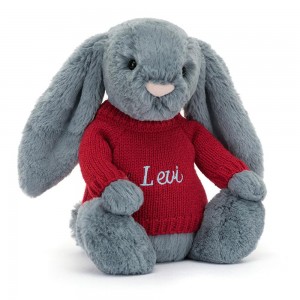 Jerséis Jellycat Bashful Dusky Bunny with Personalised Jumper 31cm x 12cm x 9cm Azules Ecuador | QBTWA5207