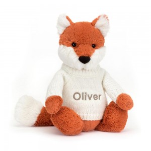 Jerséis Jellycat Bashful Fox Cub with Personalised Cream Jumper 31cm x 12cm x 9cm Naranjas Ecuador | DXBFN8359