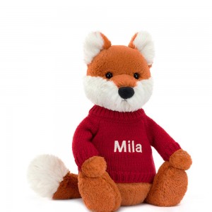 Jerséis Jellycat Bashful Fox Cub with Personalised Jumper 31cm x 12cm x 9cm Naranjas Ecuador | LCIUF9418