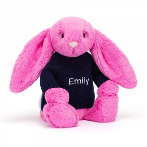 Jerséis Jellycat Bashful Hot Bunny with Personalised Navy Jumper 31cm x 12cm x 9cm Rosas Ecuador | VAXUM8375