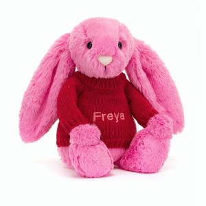 Jerséis Jellycat Bashful Hot Bunny with Personalised Jumper 31cm x 12cm x 9cm Rosas Ecuador | UNIOP3569