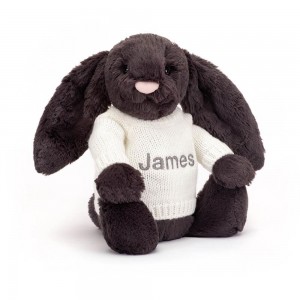 Jerséis Jellycat Bashful Inky Bunny with Personalised Cream Jumper 31cm x 12cm x 9cm Negras Ecuador | UHFJD3164