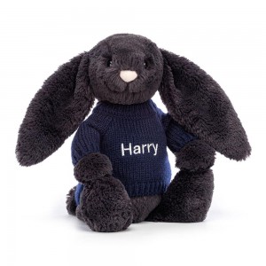 Jerséis Jellycat Bashful Inky Bunny with Personalised Navy Jumper 31cm x 12cm x 9cm Negras Ecuador | GLOXC4210