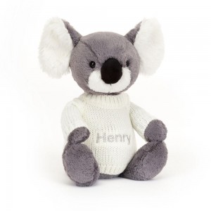 Jerséis Jellycat Bashful Koala with Personalised Cream Jumper 31cm x 12cm x 9cm Gris Ecuador | LDTKY2463