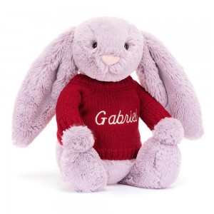 Jerséis Jellycat Bashful Lilac Bunny with Personalised Jumper 31cm x 12cm x 9cm Moradas Ecuador | AYDVP3719