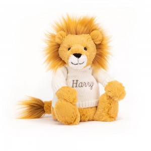 Jerséis Jellycat Bashful Lion with Personalised Cream Jumper 31cm x 12cm x 9cm Amarillo Ecuador | RYWAF6978