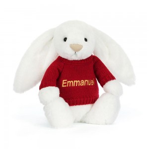 Jerséis Jellycat Bashful Luxe Bunny Luna with Personalised Jumper 31cm x 12cm x 9cm Blancas Ecuador | ODWRV9240