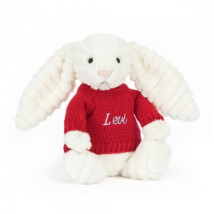 Jerséis Jellycat Bashful Luxe Bunny Nimbus with Personalised Jumper 31cm x 12cm x 9cm Blancas Ecuador | ZGAIB9670