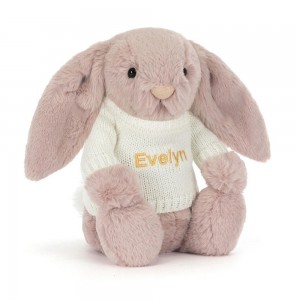 Jerséis Jellycat Bashful Luxe Bunny Rosa with Personalised Cream Jumper 31cm x 12cm x 9cm Rosas Ecuador | DWVUR5714