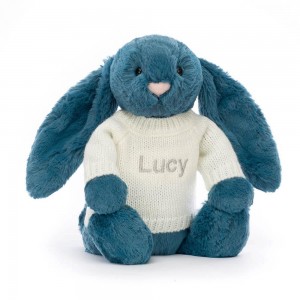 Jerséis Jellycat Bashful Mineral Bunny with Personalised Cream Jumper 31cm x 12cm x 9cm Azules Ecuador | ELCGU7812