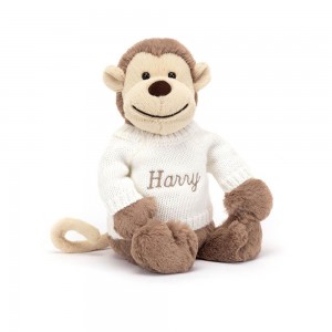 Jerséis Jellycat Bashful Monkey with Personalised Cream Jumper 31cm x 12cm x 9cm Marrones Ecuador | KULAG0457