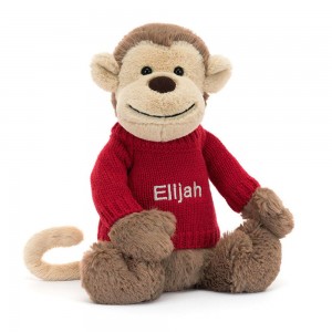 Jerséis Jellycat Bashful Monkey with Personalised Jumper 31cm x 12cm x 9cm Marrones Ecuador | QCONT1647