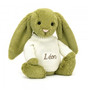 Jerséis Jellycat Bashful Moss Bunny with Personalised Cream Jumper 31cm x 12cm x 9cm Verde Ecuador | FDSZE0364