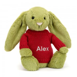 Jerséis Jellycat Bashful Moss Bunny with Personalised Jumper 31cm x 12cm x 9cm Verde Ecuador | BFCZR2574