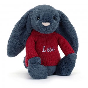 Jerséis Jellycat Bashful Navy Bunny with Personalised Jumper 31cm x 12cm x 9cm Azules Ecuador | BGJLR5843