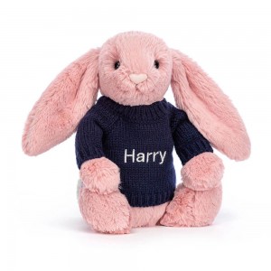 Jerséis Jellycat Bashful Petal Bunny with Personalised Navy Jumper 31cm x 12cm x 9cm Rosas Ecuador | DRGLH9563