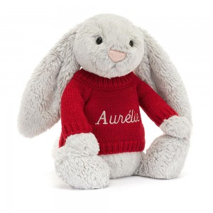 Jerséis Jellycat Bashful Silver Bunny with Personalised Jumper 31cm x 12cm x 9cm Gris Ecuador | LPASQ2637
