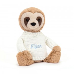Jerséis Jellycat Bashful Sloth with Personalised Cream Jumper 28cm x 10cm x 7cm Beige Ecuador | YRVQS7890