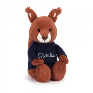 Jerséis Jellycat Bashful Squirrel with Personalised Navy Jumper 31cm x 12cm x 9cm Rojas Ecuador | TYVOK6741