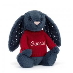 Jerséis Jellycat Bashful Stardust Bunny with Personalised Jumper 31cm x 12cm x 9cm Azules Ecuador | GHOMT5407
