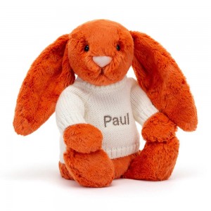 Jerséis Jellycat Bashful Tangerine Bunny with Personalised Cream Jumper 31cm x 12cm x 9cm Naranjas Ecuador | VBRAW2654