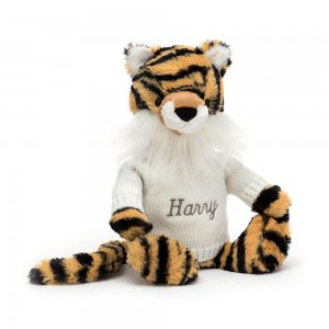 Jerséis Jellycat Bashful Tiger with Personalised Cream Jumper 31cm x 12cm x 9cm Amarillo Ecuador | WEGQF8612