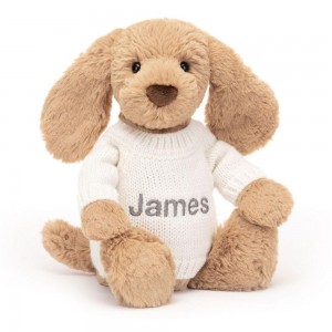Jerséis Jellycat Bashful Toffee Puppy with Personalised Cream Jumper 31cm x 12cm x 9cm Marrones Ecuador | JDEBG4253