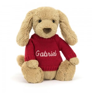Jerséis Jellycat Bashful Toffee Puppy with Personalised Jumper 31cm x 12cm x 9cm Marrones Ecuador | QLTMH7806