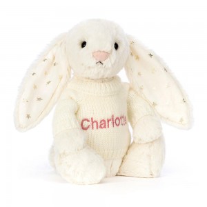 Jerséis Jellycat Bashful Twinkle Bunny with Personalised Cream Jumper 31cm x 12cm x 9cm Blancas Ecuador | UMNBF7410