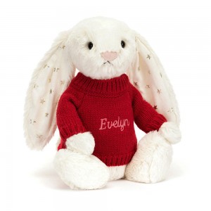 Jerséis Jellycat Bashful Twinkle Bunny with Personalised Jumper 31cm x 12cm x 9cm Blancas Ecuador | WVOJP1029