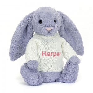 Jerséis Jellycat Bashful Viola Bunny with Personalised Cream Jumper 31cm x 12cm x 9cm Moradas Ecuador | WHIEB2586