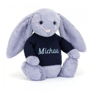 Jerséis Jellycat Bashful Viola Bunny with Personalised Navy Jumper 31cm x 12cm x 9cm Moradas Ecuador | DSJZH9137