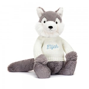 Jerséis Jellycat Bashful Wolf with Personalised Cream Jumper 31cm x 12cm x 9cm Gris Ecuador | CZPUD8310