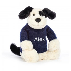 Jerséis Jellycat Bashful & Cream Puppy with Personalised Navy Jumper 31cm x 12cm x 9cm Blancas Ecuador | UMKEB2716