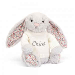 Jerséis Jellycat Blossom Silver Bunny with Personalised Cream Jumper 31cm x 12cm x 9cm Gris Ecuador | VRNCQ6405