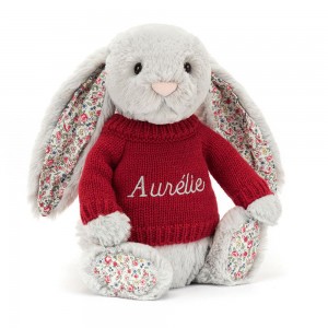 Jerséis Jellycat Blossom Silver Bunny with Personalised Jumper 31cm x 12cm x 9cm Gris Ecuador | OMNKC8126