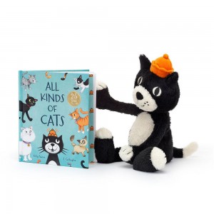 Juegos De Libros Y Juguetes Jellycat All Kinds of Cats Book and Jellycat Jack Medium Negras Ecuador | TIVHK8914